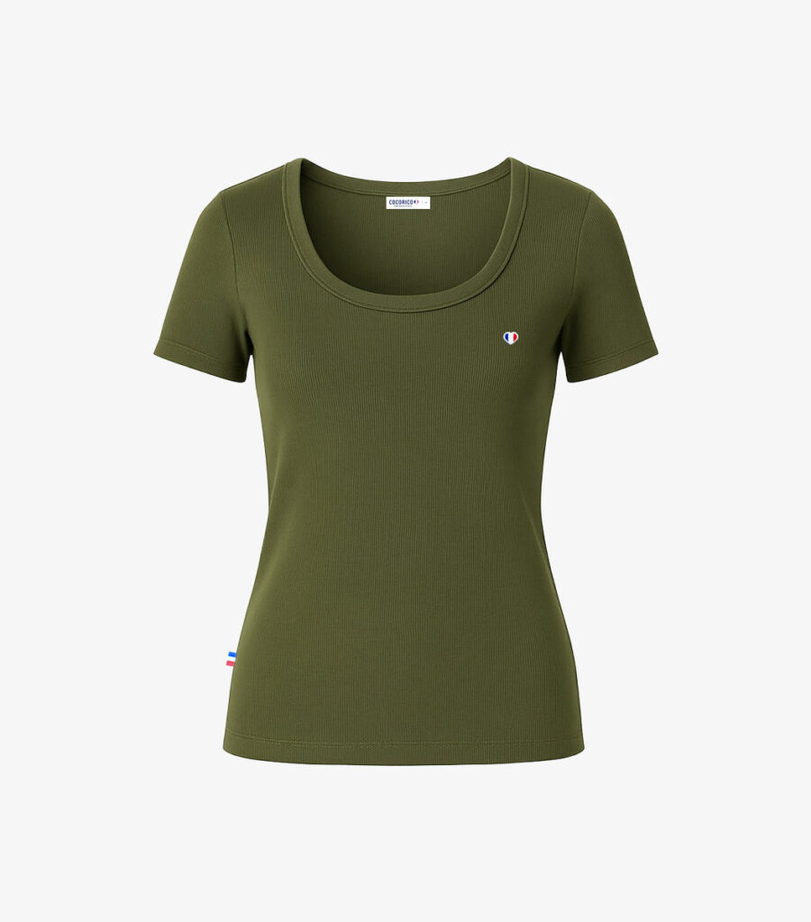 Nordala T-shirt Femme Côtelé Kaki – Elegant Women's Ribbed T-shirt in Olive Green - Image 3