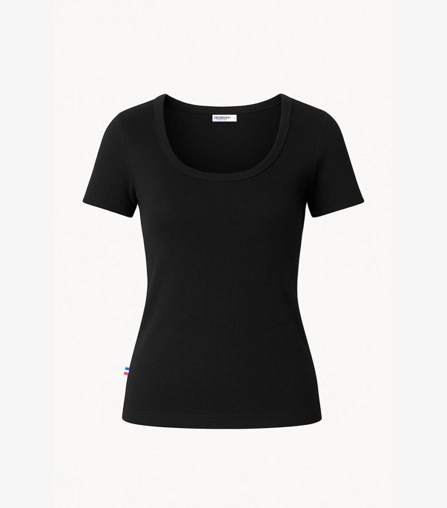 Nordala T-shirt Femme Côtelé Noir – Timeless Women's Ribbed T-shirt in Black - Image 5