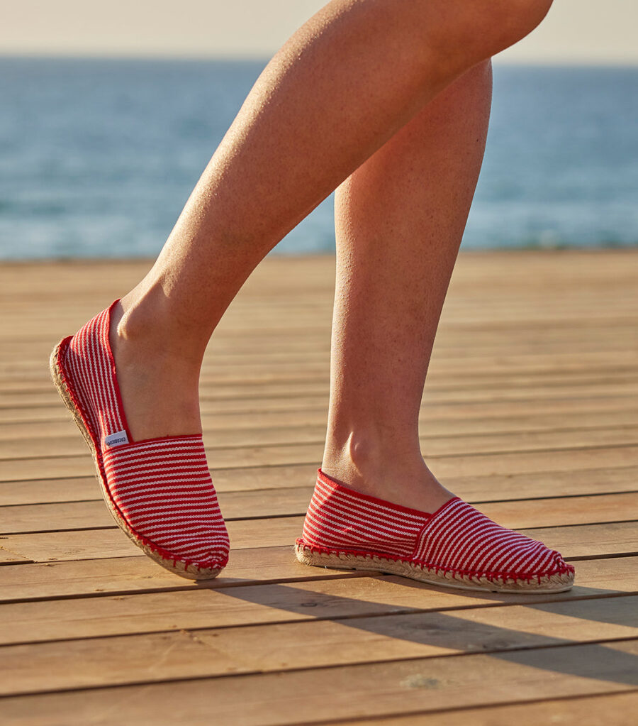 Nordala Espadrille Femme Rayée Fine Rouge – Stylish Women's Striped Espadrilles in Red