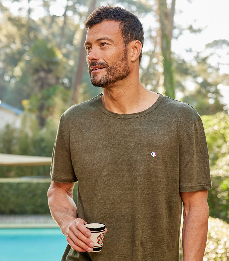 Nordala T-shirt Homme Lin Kaki – Classic Men’s Linen T-shirt in Olive Green