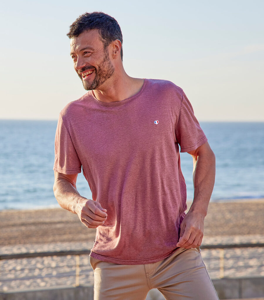 Nordala T-shirt Homme Lin Rose – Stylish Men’s Linen T-shirt in Soft Pink - Image 2