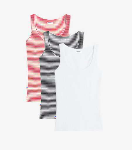 Nordala Débardeur Femme x3 – Women’s Striped & White Tank Top Pack
