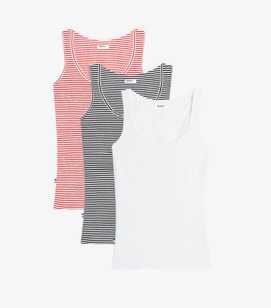 Nordala Débardeur Femme x3 – Women’s Striped & White Tank Top Pack