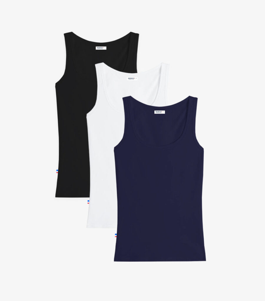 Nordala Débardeur Femme x3 – Women’s Tank Top Pack in Black, White & Navy Blue
