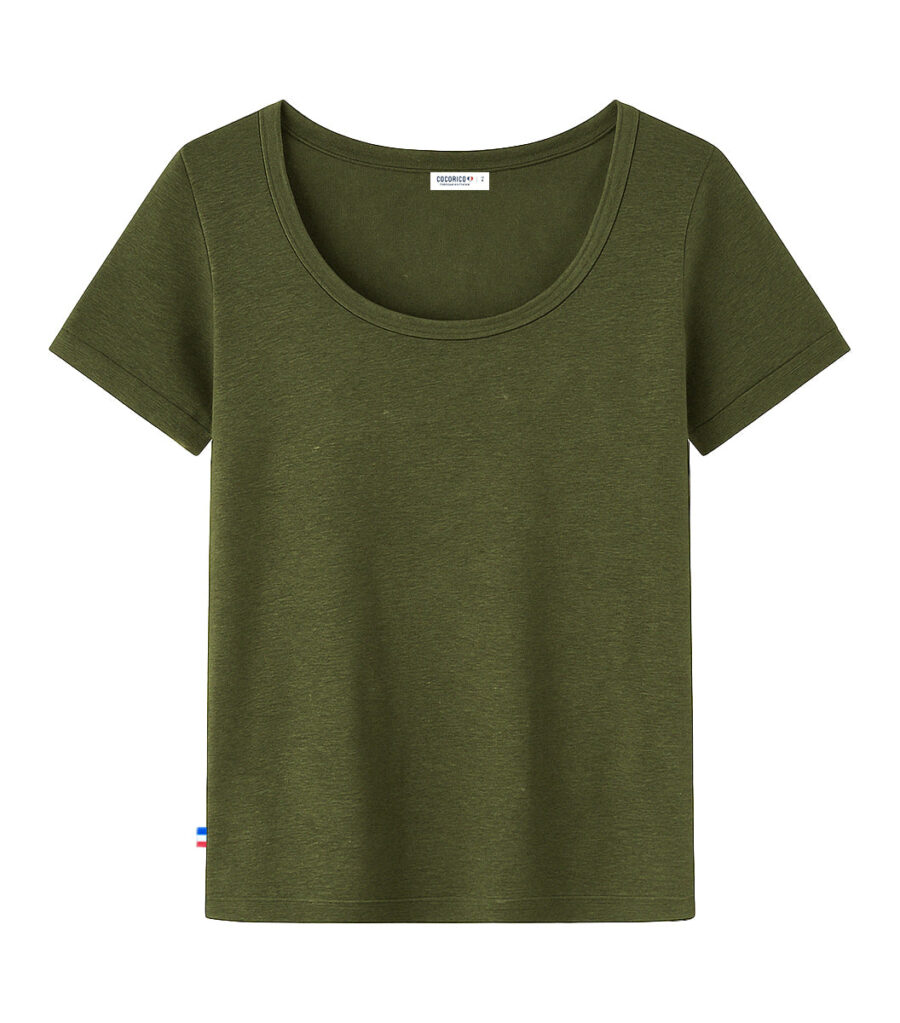 Nordala T-shirt Femme Lin Kaki – Timeless Women's Linen T-shirt in Olive Green - Image 3